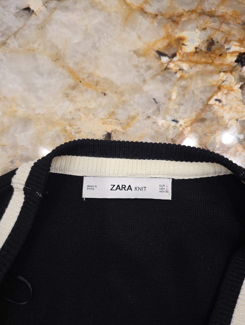 Zara Knit Long Cardigan Jacket Flare Pants Set Pearl Buttons Black L - Picture 7 of 16